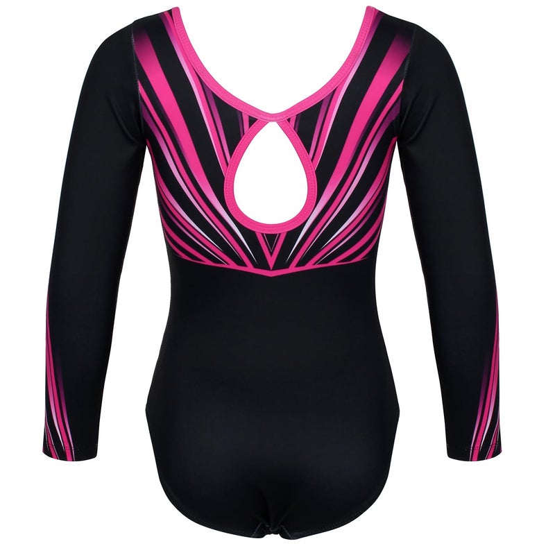 JOYSTREAM Gymnastics Leotards for Girls With Shorts Sparkly Ballet Dance Long Printed Sleeve Outfit 10-11Years,Rose-red Diamond - Image 3