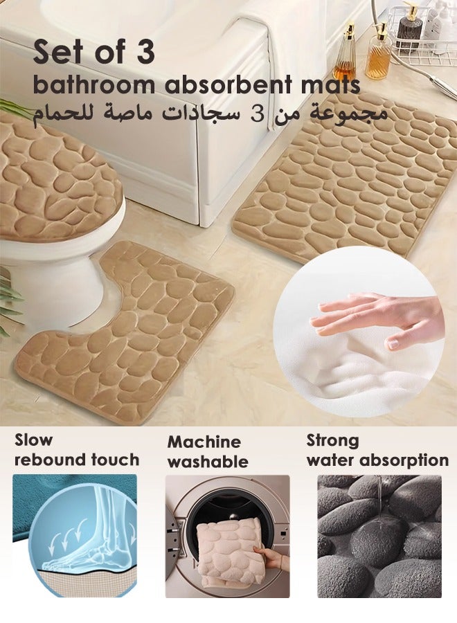 3PCS Bathroom Floor Mat Bathroom Rugs Rubber Backing Non Slip Quick Dry Absorbent Thin Bathroom Rugs Comfortable, Soft, Non-Slip, Super Absorbent, Quick Drying Bathroom Rug for Floor, Tub & Shower Machine Washable Thick - Image 1