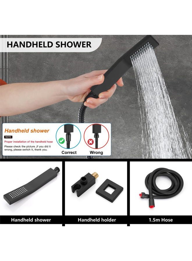 Midanya Rain Shower System Matte Black Wall Mount Shower Faucet Set 8 Inch Square High Pressure Showerhead with Hand Sprayer Rough-In Valve Body and Trim Included Mixer Shower Combo Set Bathroom - Image 5