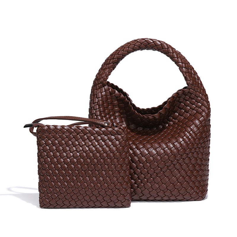 2025 Early Spring New Fashion High-End Fully Hand-Woven Bag Mother Bag Single Shoulder Large Capacity Tote Bucket Bag - Image 1