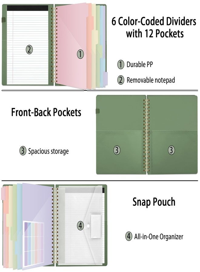 SKYDUE PU Clipboard Folder with Storage Notebook, 6 Dividers with 12 Pockets, Spiral Clipboard Folio with Stickers, 10" × 11.5" Spiral Clipboards Padfolio for Teacher Worker Supplies - Image 2