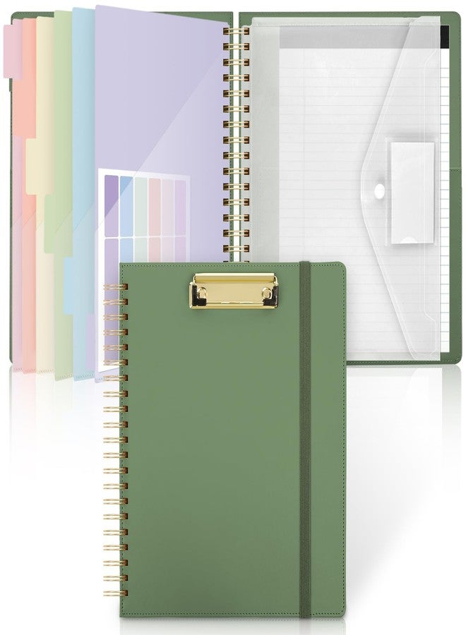 SKYDUE PU Clipboard Folder with Storage Notebook, 6 Dividers with 12 Pockets, Spiral Clipboard Folio with Stickers, 10" × 11.5" Spiral Clipboards Padfolio for Teacher Worker Supplies - Image 1