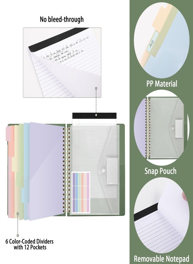 SKYDUE PU Clipboard Folder with Storage Notebook, 6 Dividers with 12 Pockets, Spiral Clipboard Folio with Stickers, 10" × 11.5" Spiral Clipboards Padfolio for Teacher Worker Supplies - Image 3