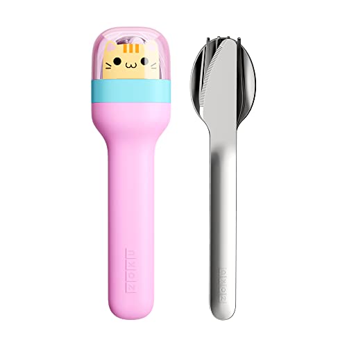 ZOKU Kids Pocket Utensil Set, Kitty - Stainless Steel Fork, Knife, and Spoon in Case - Portable Design for Travel, School, Picnics, Camping and Outdoor Home Use - Image 1