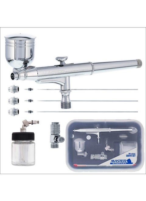 Sb844 Pro Set Dual-Action Side Bowl Feed Airbrush With 3 Nozzle Sets (0.2, 0.3 & 0.5Mm Needles, Fluid Tips And Air Caps), Gravity Cup, Siphon Suction Feed Bottle Kit - Auto, Art, Hobby