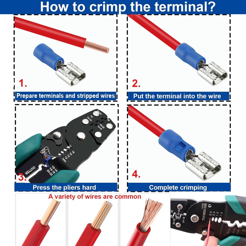 Tnisesm /300PCS Insulated Wire Crimp Connectors Assortment Kit with Ring, Spade, Butt, Quick Disconnect, Crimp Automotive Cable Terminals TN-T01 - Image 5