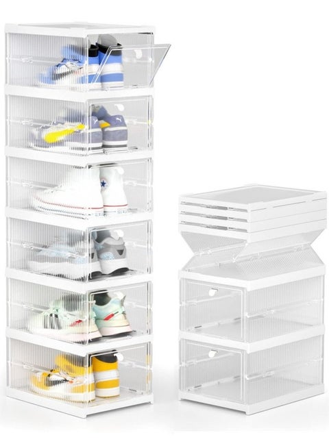 Transparent 6 - Pack Shoe Storage Organizer: Installation - Free, Foldable, Stackable Shoe Rack Set