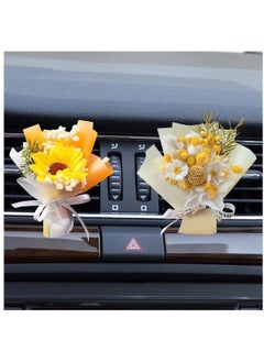 2 Pcs Dried Flower Bouquet Air Vent Clips Small Mini Automotive Freshener Diffuser Gifts for Woman Girls Vehicle Interior Decorations Universal Truck SUV Dashboard Yellow