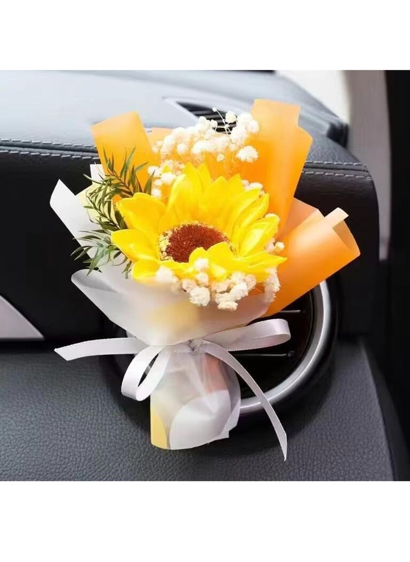 SYOSI - 2 Pcs Dried Flower Bouquet Air Vent Clips Small Mini Automotive Freshener Diffuser Gifts for Woman Girls Vehicle Interior Decorations Universal Truck SUV Dashboard Yellow - Image 1