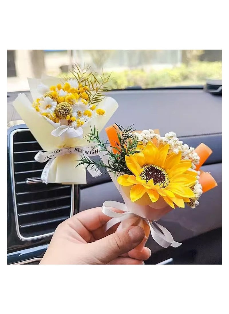 SYOSI - 2 Pcs Dried Flower Bouquet Air Vent Clips Small Mini Automotive Freshener Diffuser Gifts for Woman Girls Vehicle Interior Decorations Universal Truck SUV Dashboard Yellow - Image 1
