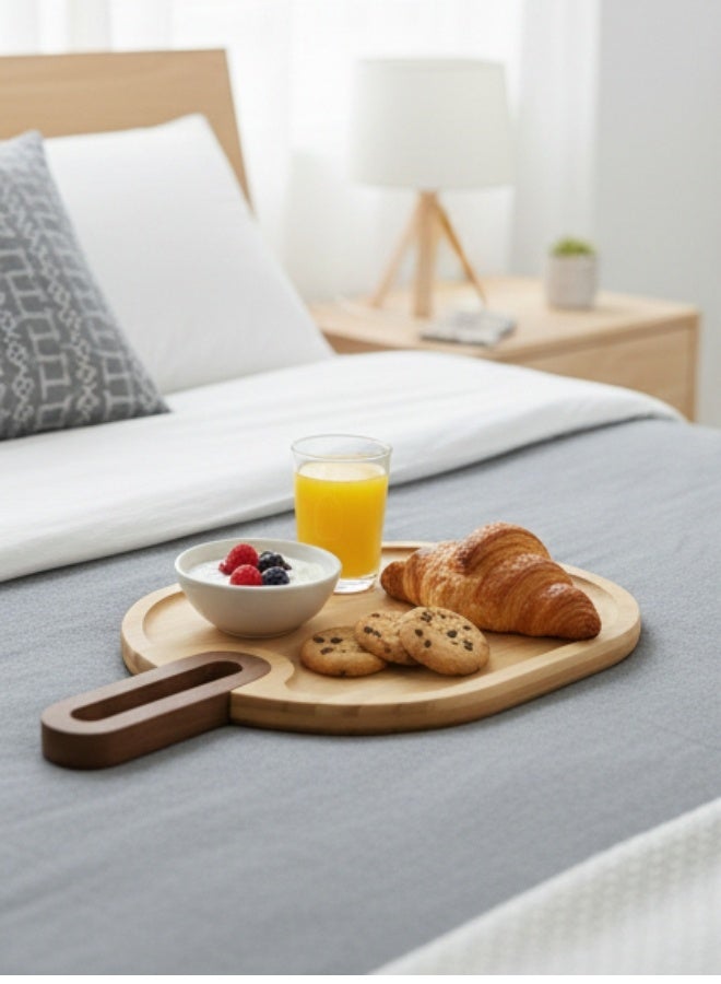 هابي هوم صينية تقديم خشبية من الخيزران مع مقبض عملي | صينية تقديم للمقبلات، البيتزا، الجبن والفواكه | صينية طبيعية صديقة للبيئة للاستخدام اليومي والمناسبات | تصميم عصري أنيق للمائدة 38*20سم - Image 3