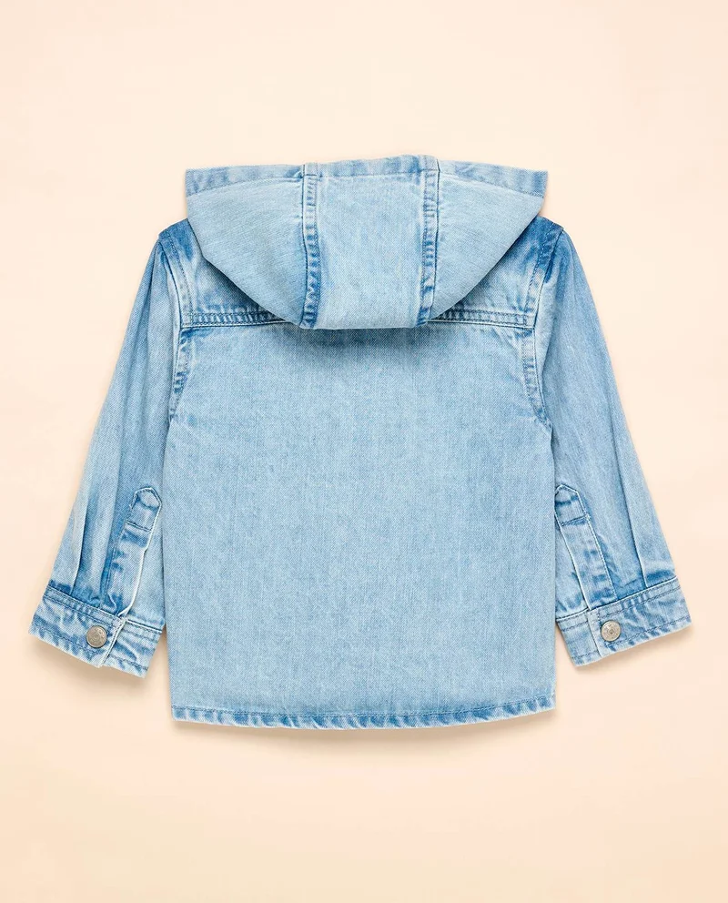 أر أند بي Washed Hooded Denim Shirt with Button Closure
