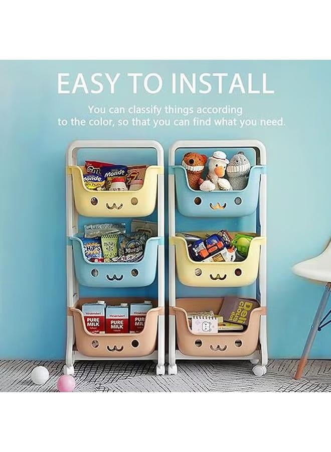 XiuWoo Kids Toy Storage Organizer Children's Toy Storage Rack Household Living Room Playroom Decor with Caster Wheels(4 Layer) - Image 4