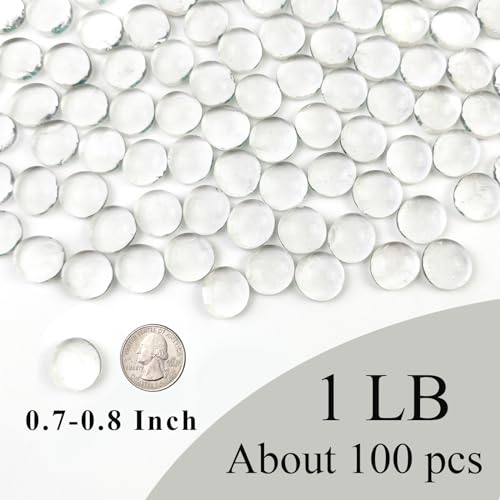 FANTIAN فانتيان 1 رطل من كرات الزجاج الشفافة للأواني، 100 قطعة من الحصى الزجاجية، كرات زجاجية مسطحة شفافة لملء الأواني، الزهور، الشموع، الحرف اليدوية، مركز الزهور وزينة الزفاف - Image 5