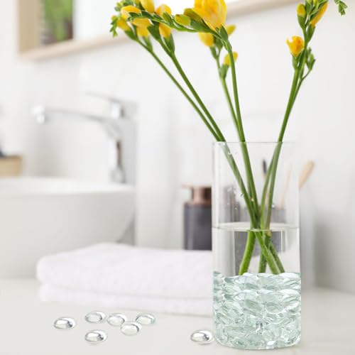 FANTIAN فانتيان 1 رطل من كرات الزجاج الشفافة للأواني، 100 قطعة من الحصى الزجاجية، كرات زجاجية مسطحة شفافة لملء الأواني، الزهور، الشموع، الحرف اليدوية، مركز الزهور وزينة الزفاف - Image 2