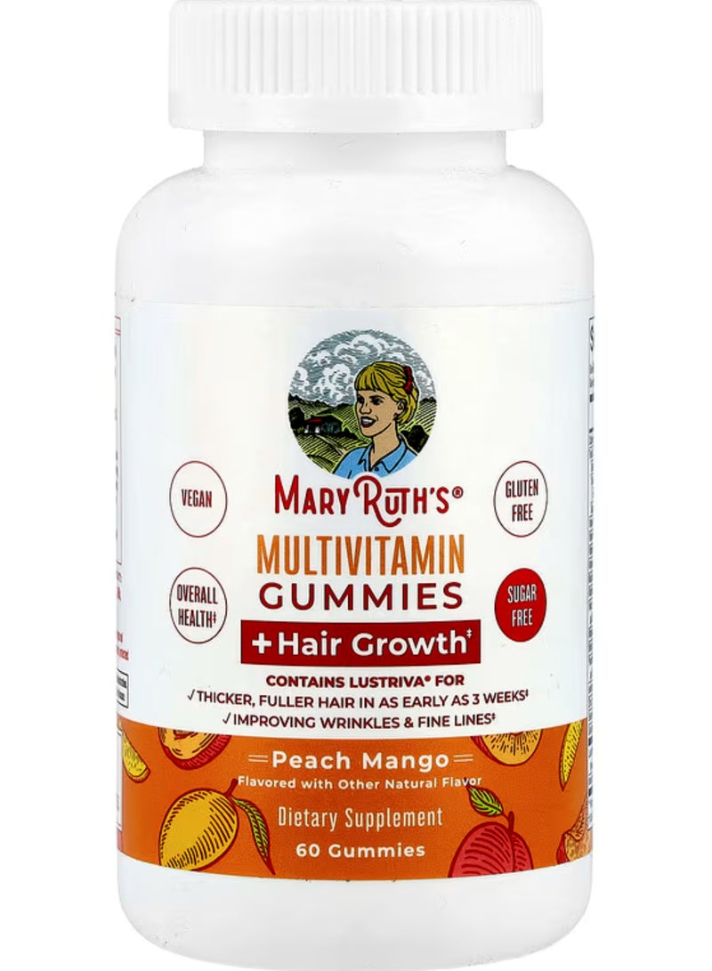 MaryRuth's, Multivitamin Gummies + Hair Growth, Peach Mango, 60 Gummies - Image 1