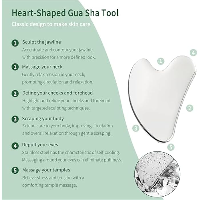 LeMeeOly 3pcs Stainless Steel Gua Sha Facial Tools & Eye Cream Applicator Metal GuaSha Set for Face Body, Detailer Gua Sha Lymphatic Drainage Massager,Guasha Face Sculpting Tool - Image 4