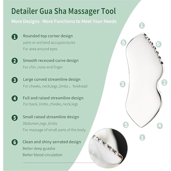LeMeeOly 3pcs Stainless Steel Gua Sha Facial Tools & Eye Cream Applicator Metal GuaSha Set for Face Body, Detailer Gua Sha Lymphatic Drainage Massager,Guasha Face Sculpting Tool - Image 3