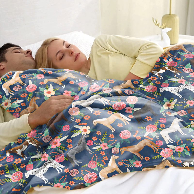 exroozy Horse Blanket Gifts for Girls Women Western Horses Flowers Fleece Flannel Throw Blankets Soft Lightweight Horse Plush Stuffed Animal Blue Throws for Horse Lovers Kids Adults Bed Sofa Decor 50"" x40 - Image 3