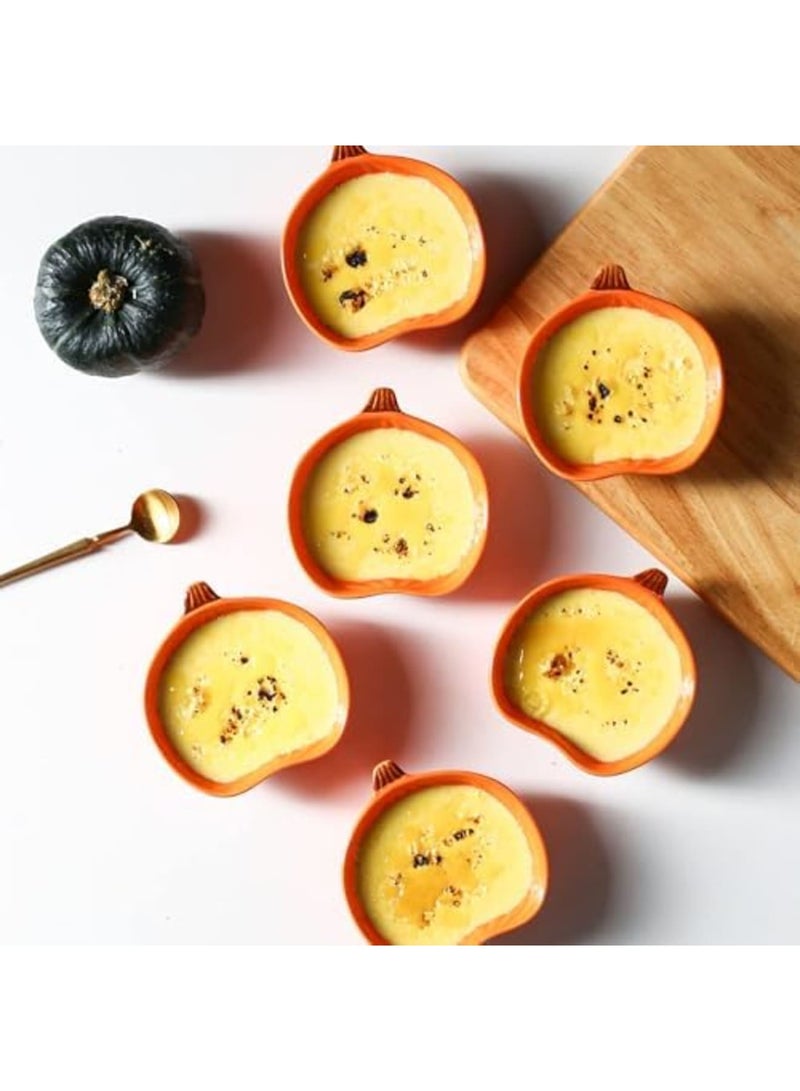 SYOSI Ceramic Ramekins 6 Ounces Oven Safe, Set of 6 Small Pumpkin-Shaped Bowls for Baking Creme Brulee, Souffle, Pudding, Serving Dip, Sauce, Condiments, and Snacks (Orange) - Image 4