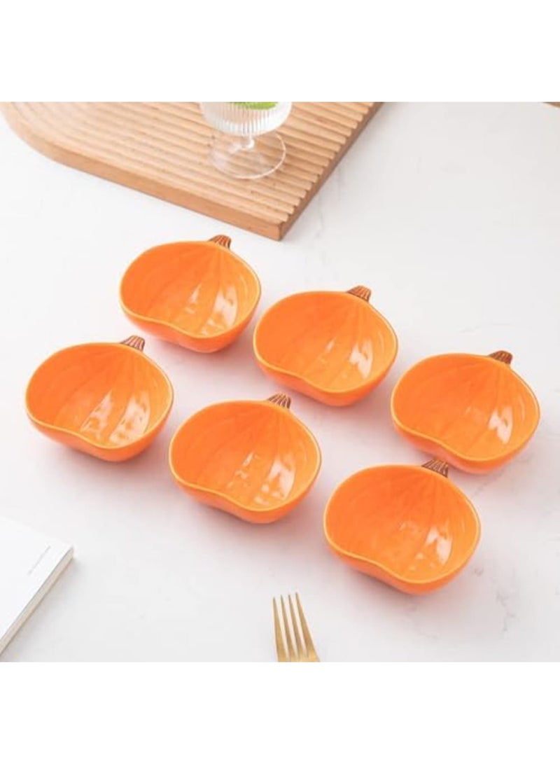 SYOSI Ceramic Ramekins 6 Ounces Oven Safe, Set of 6 Small Pumpkin-Shaped Bowls for Baking Creme Brulee, Souffle, Pudding, Serving Dip, Sauce, Condiments, and Snacks (Orange) - Image 2