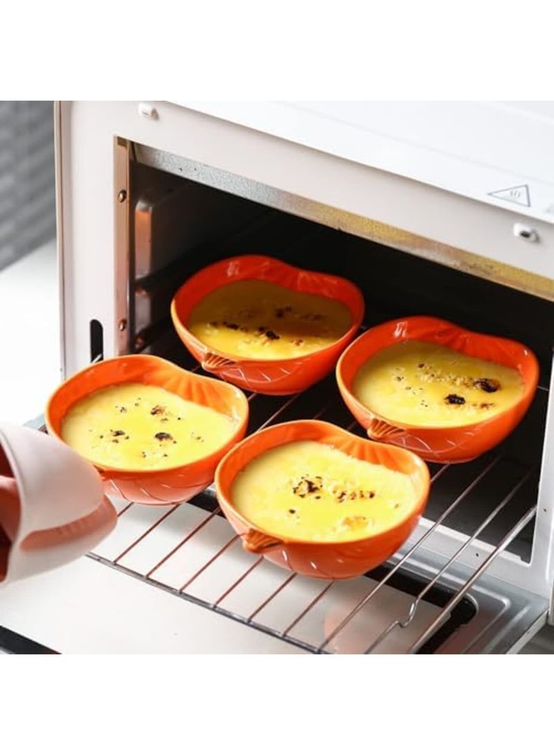 SYOSI Ceramic Ramekins 6 Ounces Oven Safe, Set of 6 Small Pumpkin-Shaped Bowls for Baking Creme Brulee, Souffle, Pudding, Serving Dip, Sauce, Condiments, and Snacks (Orange) - Image 3