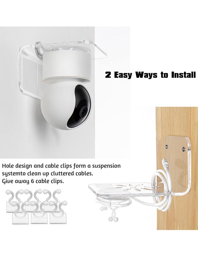 Set of 3 Acrylic Small Wall Shelf for Security Cameras, Small Floating Shelf for Speakers, Baby Monitors, Universal Adhesive Wall Mount Shelf Easy to Install No Drill, with Cable Clips (Clear)