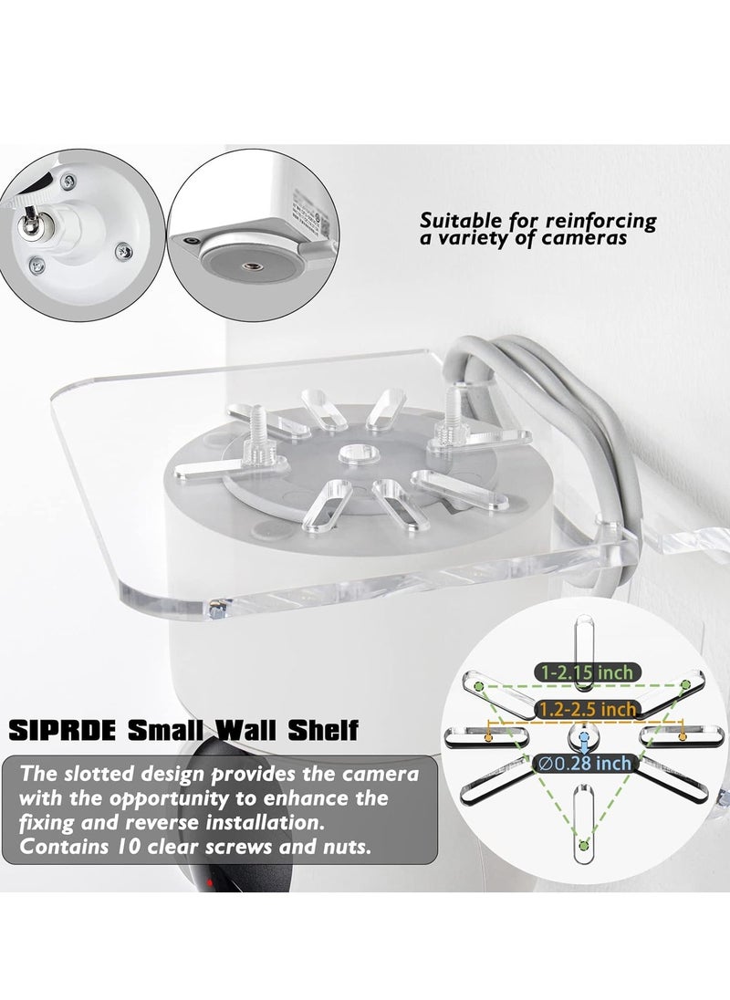 Set of 3 Acrylic Small Wall Shelf for Security Cameras, Small Floating Shelf for Speakers, Baby Monitors, Universal Adhesive Wall Mount Shelf Easy to Install No Drill, with Cable Clips (Clear)