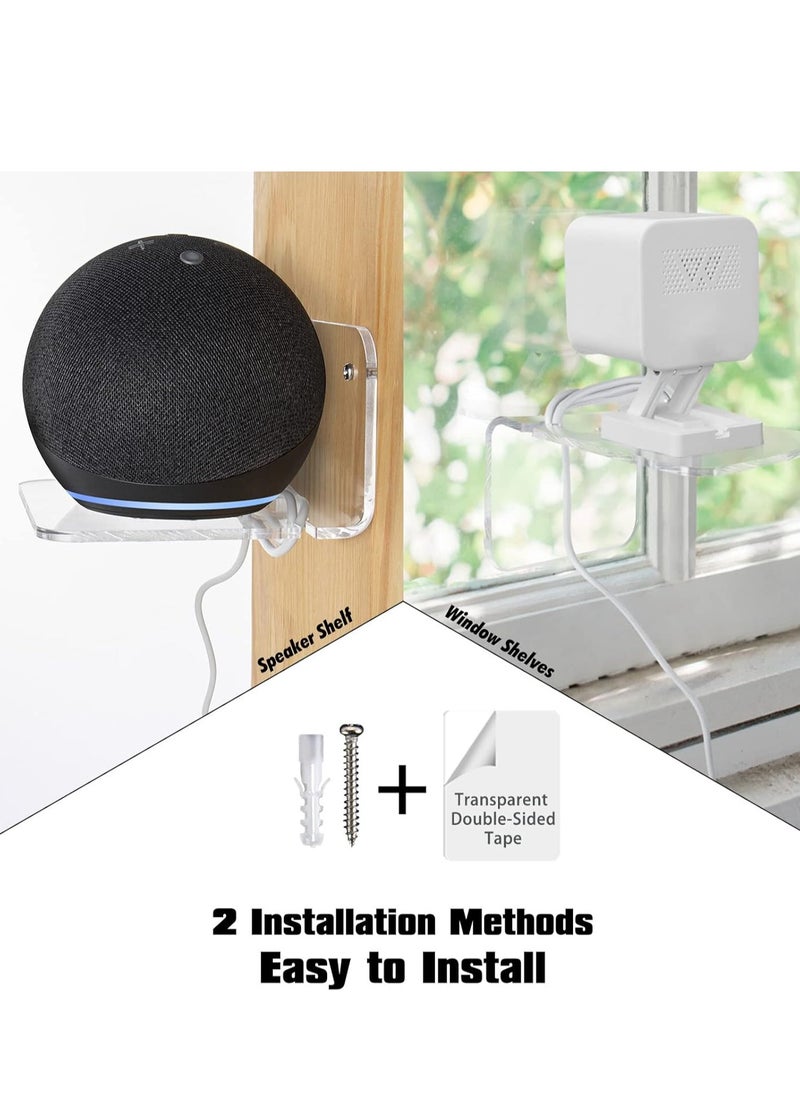 Set of 3 Acrylic Small Wall Shelf for Security Cameras, Small Floating Shelf for Speakers, Baby Monitors, Universal Adhesive Wall Mount Shelf Easy to Install No Drill, with Cable Clips (Clear)