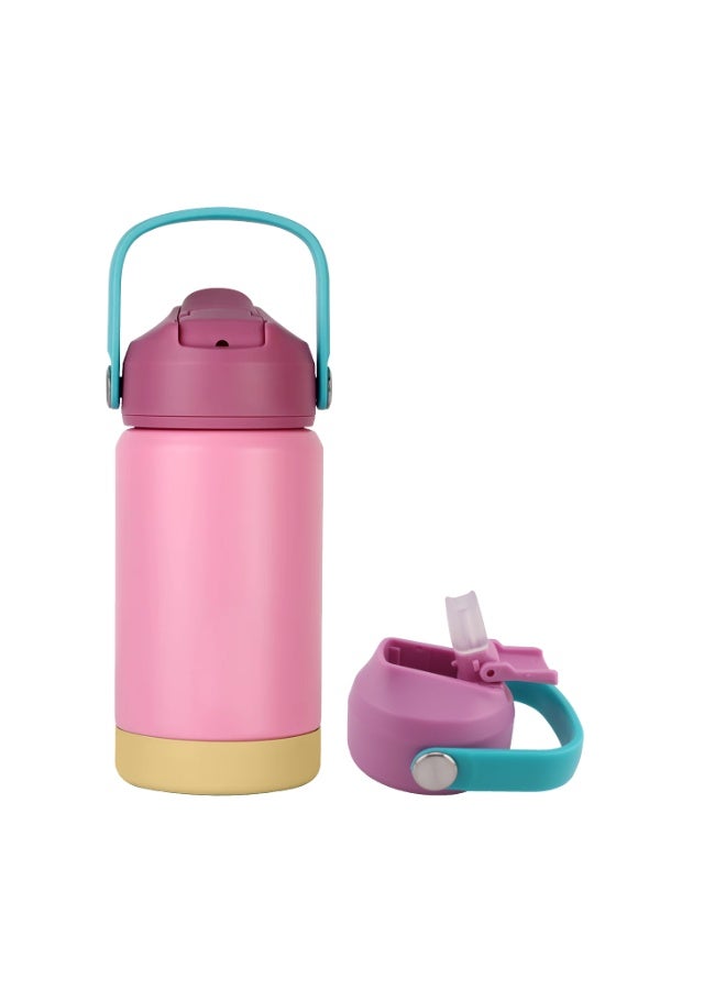 CRAVISTA Kids Insulated Water Bottle with Straw & Handle – 350ml Stainless Steel Leak-Proof Thermos Flask for School, Travel & Sports – BPA-Free, Double-Wall Vacuum Flask (Pink) - Image 1
