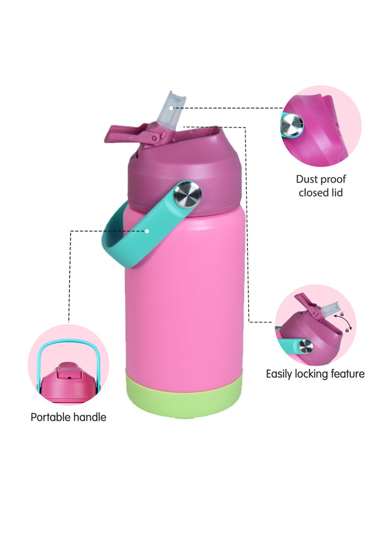 CRAVISTA Kids Insulated Water Bottle with Straw & Handle – 350ml Stainless Steel Leak-Proof Thermos Flask for School, Travel & Sports – BPA-Free, Double-Wall Vacuum Flask (Pink) - Image 3