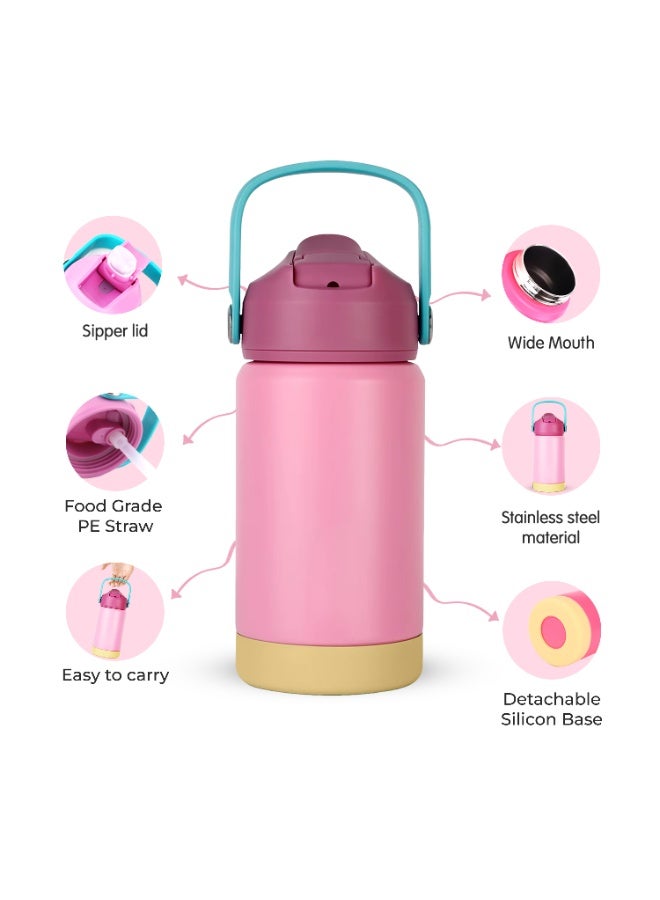 CRAVISTA Kids Insulated Water Bottle with Straw & Handle – 350ml Stainless Steel Leak-Proof Thermos Flask for School, Travel & Sports – BPA-Free, Double-Wall Vacuum Flask (Pink) - Image 2