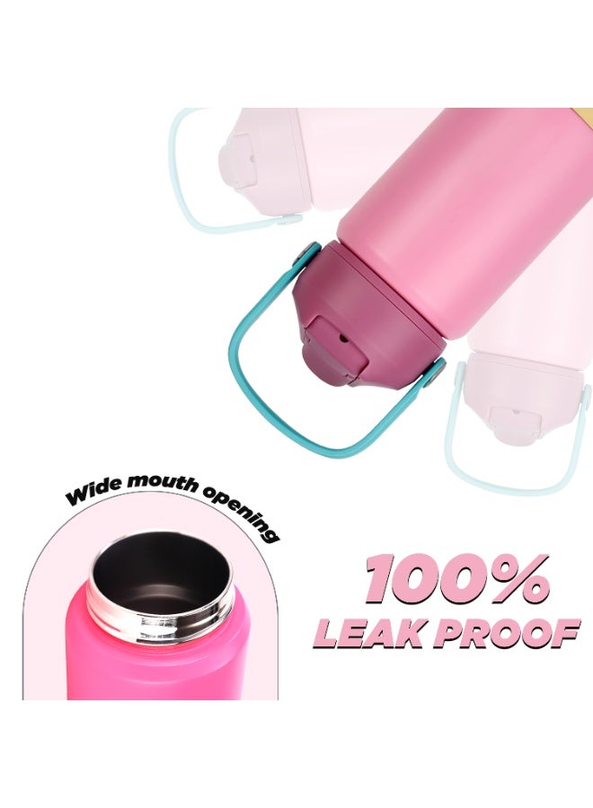 CRAVISTA Kids Insulated Water Bottle with Straw & Handle – 350ml Stainless Steel Leak-Proof Thermos Flask for School, Travel & Sports – BPA-Free, Double-Wall Vacuum Flask (Pink) - Image 5