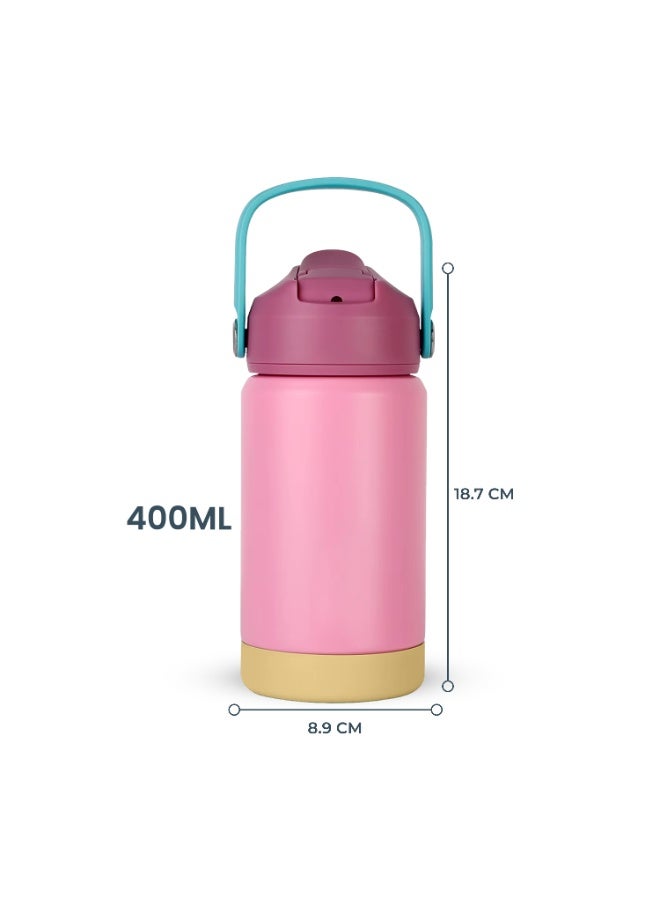 CRAVISTA Kids Insulated Water Bottle with Straw & Handle – 350ml Stainless Steel Leak-Proof Thermos Flask for School, Travel & Sports – BPA-Free, Double-Wall Vacuum Flask (Pink) - Image 4