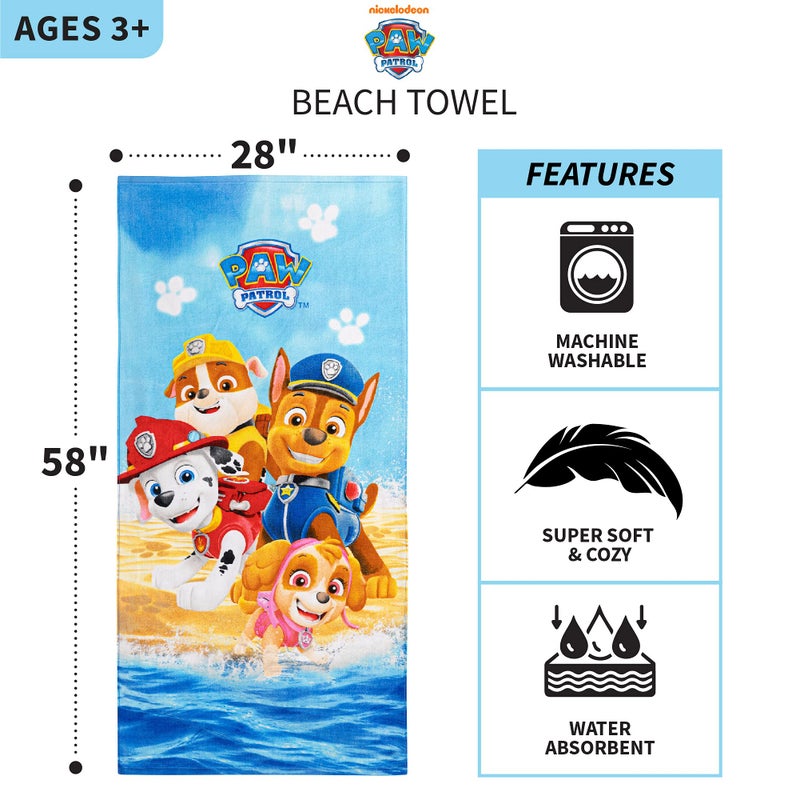 Franco Kids Super Soft Cotton Bath/Pool/Beach Towel, 58 in x 28 in, Paw Patrol - Image 3