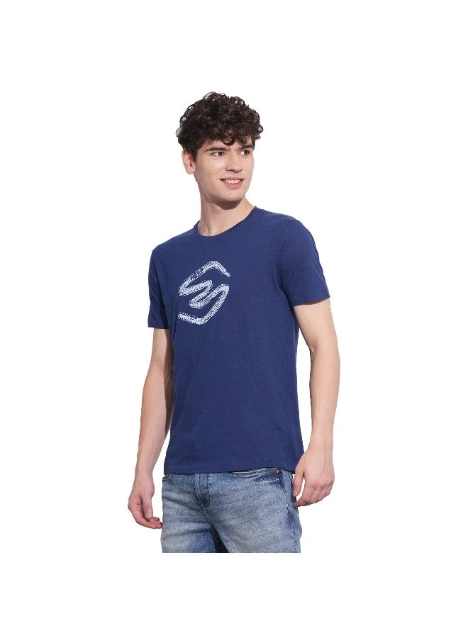 بيينغ هيومان Mens Navy Round Neck Short Sleeve T-Shirt