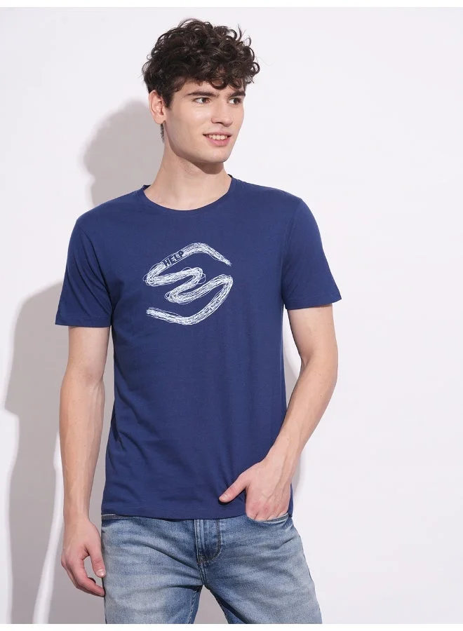بيينغ هيومان Mens Navy Round Neck Short Sleeve T-Shirt