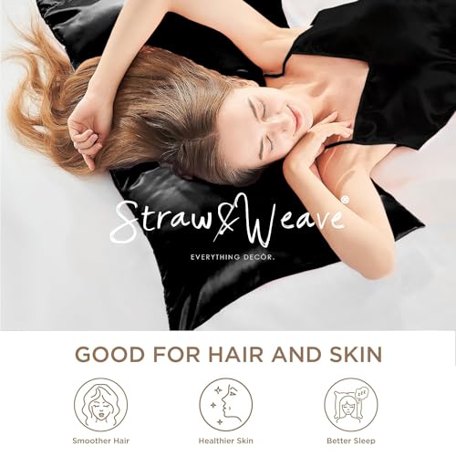 STRAW&WEAVE Satin Pillow Covers for Hair | Christmas Gift & New Year Gifting Employee Gifting | 3 Satin Scrunchies for Women | Silk Pillow Case Pack of 2 | 3 Satin Scrunchies for Women Hair | 1 Year Warranty - Image 2