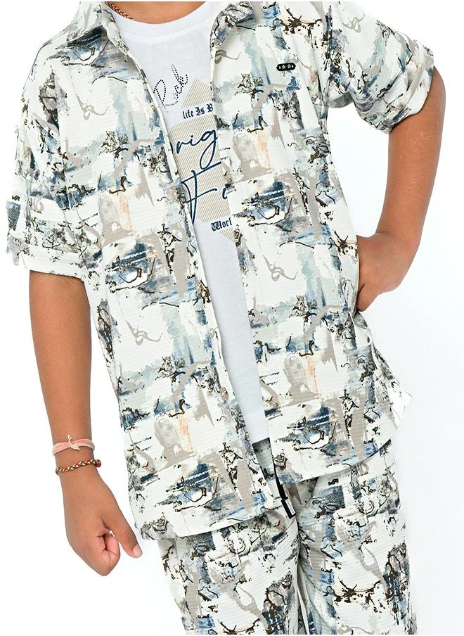 babyqlo Artistic monochrome three-piece set for boys - shirt, t-shirt, shorts