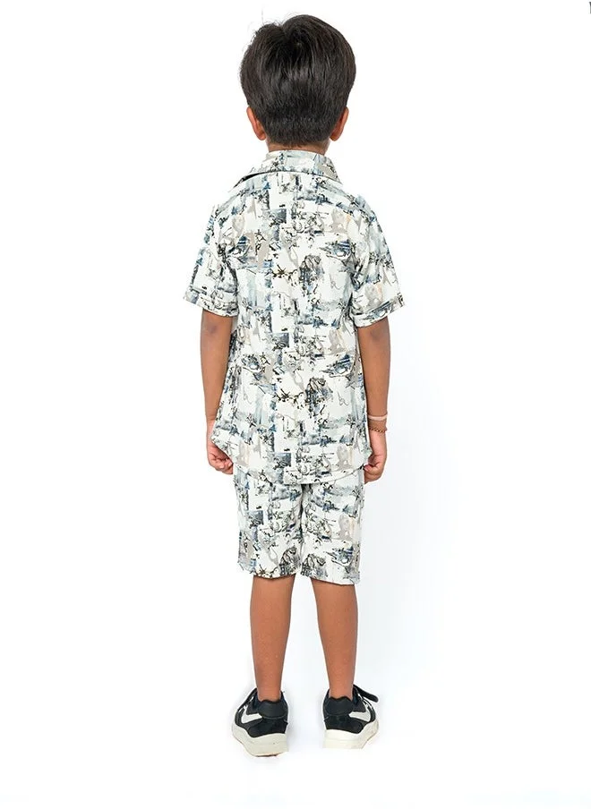 babyqlo Artistic monochrome three-piece set for boys - shirt, t-shirt, shorts