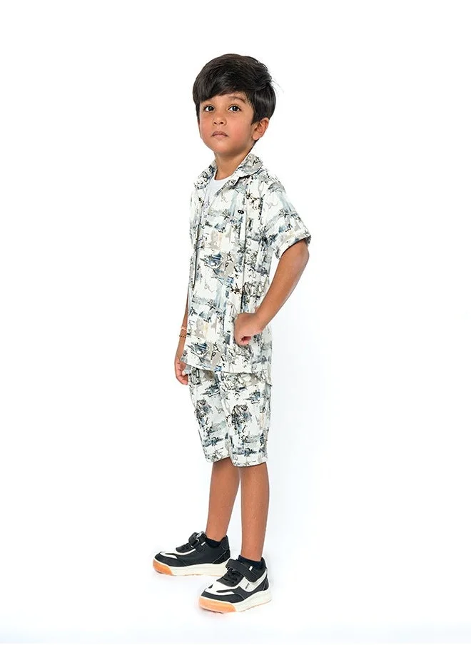 babyqlo Artistic monochrome three-piece set for boys - shirt, t-shirt, shorts