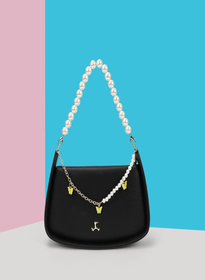 Mochi Women Black Casual PU Soft Body Zipper closure Solid Sling Bag (66-769) - Image 2