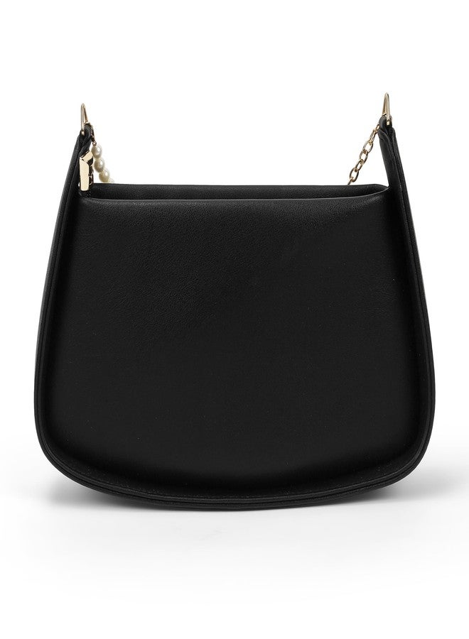 Mochi Women Black Casual PU Soft Body Zipper closure Solid Sling Bag (66-769) - Image 4