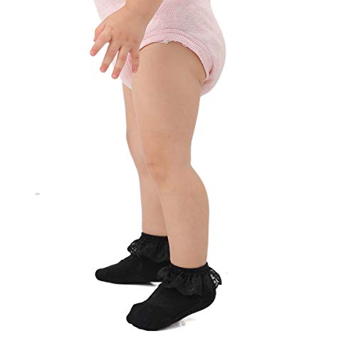 EPEIUS 3 Pairs Baby-Girls Eyelet Frilly Lace Socks Toddler Girls Black Princess Ankle Socks for 12-24 Months,Toddler Shoe Size 5-9 - Image 5