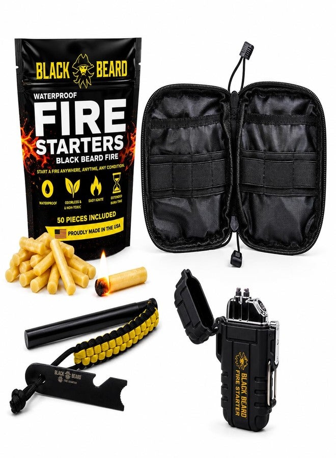 Black Beard Fire Starter Black Beard Fire Plug Kit - 50 Waterproof Fire Plugs, Arc Lighter, Ferro Rod and Organizer Case for Camping, Backpacking and Emergency Survival - Image 1