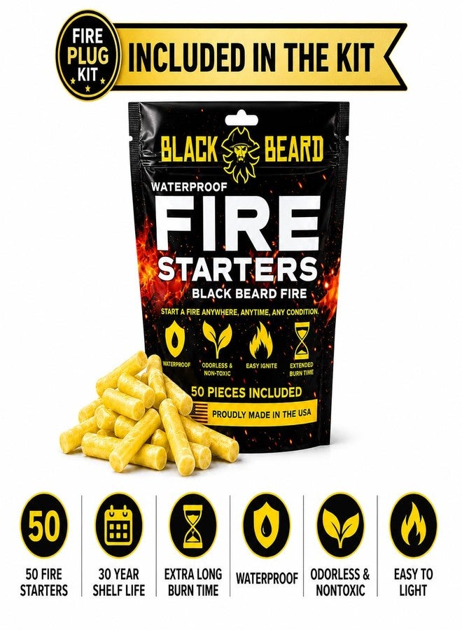 Black Beard Fire Starter Black Beard Fire Plug Kit - 50 Waterproof Fire Plugs, Arc Lighter, Ferro Rod and Organizer Case for Camping, Backpacking and Emergency Survival - Image 3