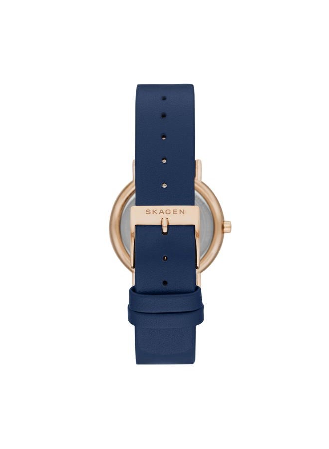 Skagen Women's Signatur Quartz Analog Stainless Steel and Leather Watch, Color: Blue/Rose Gold (Model: SKW2838), Rose Gold/Blue/White, One Size, Signatur Lille - Image 2