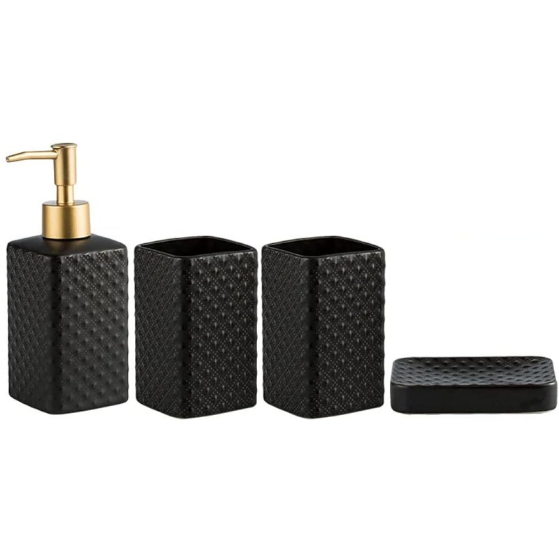 FabSeasons Bathroom Set Accessories Self Design, 4 Pieces Bathroom Accessory Sets Includes Soap/Lotion Dispenser, 2 Tumblers/Brush Holder, 1 Soap Dish/Holder - Image 2