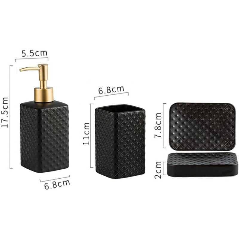 FabSeasons Bathroom Set Accessories Self Design, 4 Pieces Bathroom Accessory Sets Includes Soap/Lotion Dispenser, 2 Tumblers/Brush Holder, 1 Soap Dish/Holder - Image 3