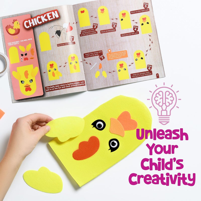 KOOL KRAFTS Hand Puppet Kit - Make Your Own Animal Puppets - 10 Felt Puppets - Simple Step By Step Instructions - Art Craft, Role Play, Storytelling - Puppets for kids, Children's Art & Craft Birthday Gifts Ideas - Image 2